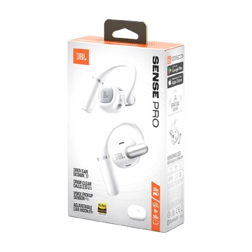 Auricular inalámbrico JBL Sense Pro White con sonido JBL de alta calidad, conexión Bluetooth, diseño cómodo y acabado blanco para uso diario.