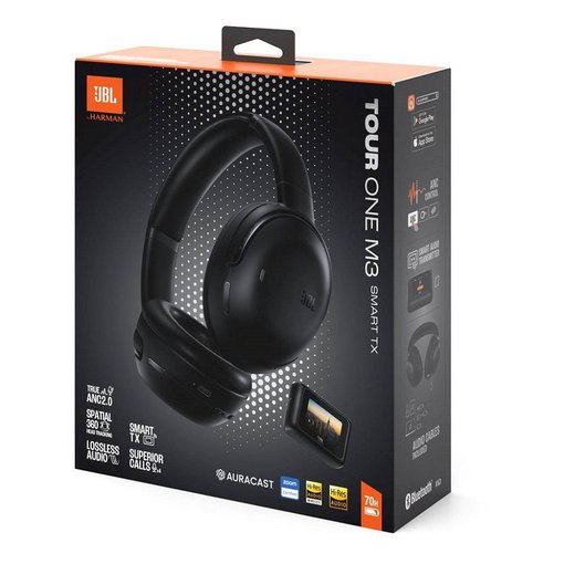 Auriculares JBL Tour One M3 Smart Tx color negro con cancelación de ruido adaptativa, pantalla Smart Tx y sonido JBL Pro.