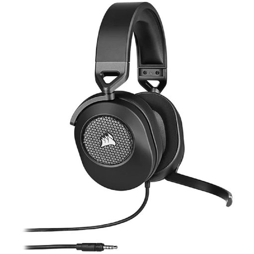 Vincha Corsair HS65 Surround Gaming color negro con conexión 3.5 mm, sonido envolvente Dolby Audio 7.1 en PC, micrófono con cancelación de ruido y diseño liviano para largas sesiones de juego.