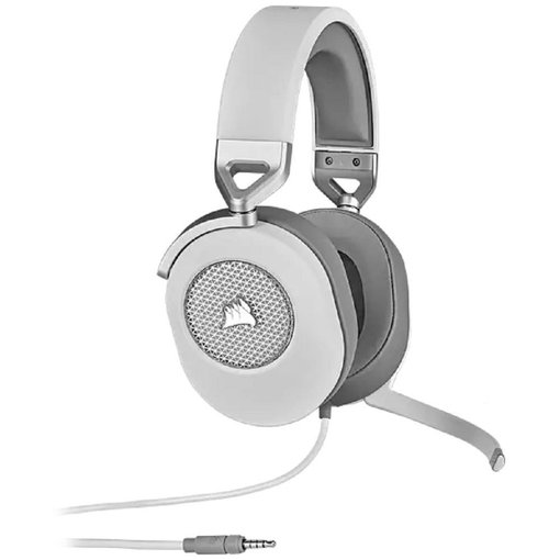Auriculares Corsair HS65 White, modelo CA-9011271-NA, vincha ligera y cómoda en color blanco, sonido envolvente de alta calidad con conectividad versátil, ideales para gaming y uso multimedia
