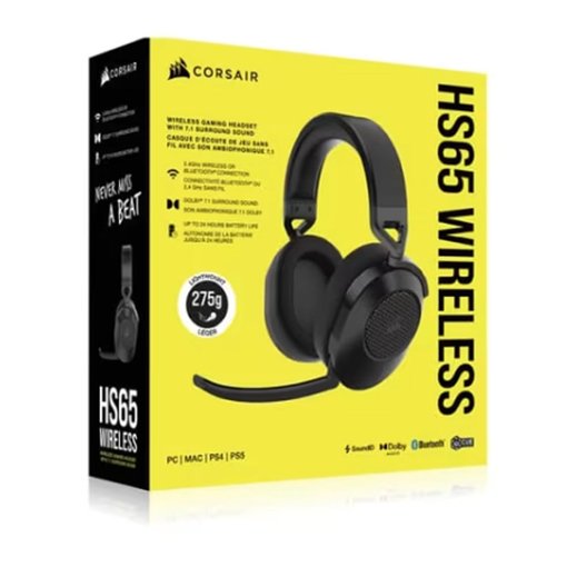 Auriculares Corsair HS65 Wireless Carbon, modelo CA-9011285-NA2, vincha inalámbrica ligera en color negro carbono, sonido envolvente de alta calidad, batería de larga duración y comodidad para gaming y uso diario