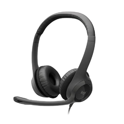 Vincha Logitech H390 color negro con conexión USB, micrófono con cancelación de ruido, controles integrados en el cable y sonido estéreo para videollamadas, oficina y estudio.