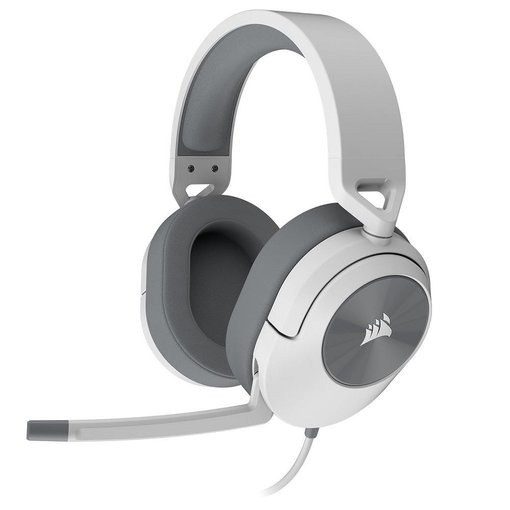 Auriculares Corsair HS55 Surround White, modelo CA-9011266-NA, vincha ligera y cómoda en color blanco, sonido envolvente 7.1 de alta calidad, ideales para gaming y uso multimedia