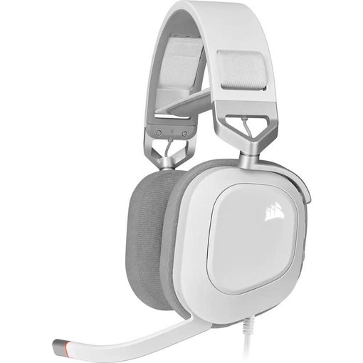Vincha Corsair HS80 RGB Wireless blanca para gaming, auriculares inalámbricos con sonido envolvente, micrófono de alta calidad y diseño cómodo para PC, PlayStation y más, modelo CA-9011238-NA.