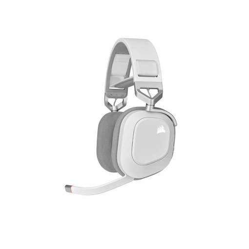 Auriculares Corsair HS80 RGB Wireless White, modelo CA-9011236-NA, vincha inalámbrica premium en color blanco, sonido envolvente de alta fidelidad, iluminación RGB personalizable y diseño ergonómico para gaming y uso profesional