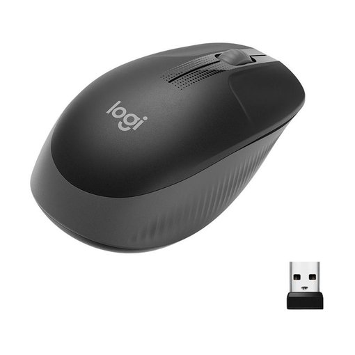 Mouse Logitech M190 inalámbrico color negro con nano receptor USB, diseño de tamaño completo, sensor óptico de alta precisión y ergonomía para uso diario en PC y notebook.