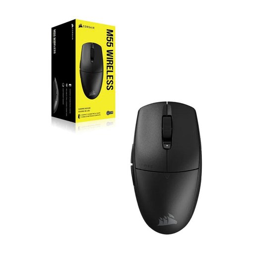 Mouse gaming Corsair M55-WRL-BLK, modelo CH-931F000-WW, inalámbrico ambidiestro en color negro con sensor óptico de alta precisión y RGB personalizable
