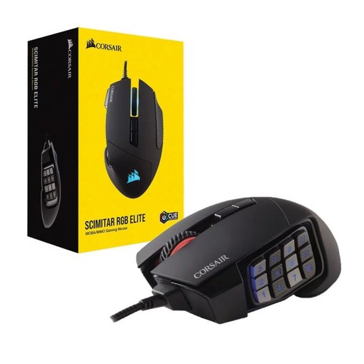 Mouse gaming Corsair Scimitar RGB, modelo CH-9304211-NA, con 17 botones programables, sensor óptico de alta precisión y retroiluminación RGB dinámica, ideal para MMO y MOBA