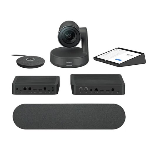 Sistema de videoconferencia Logitech Tap Room Solutions Bundle con controlador táctil para salas de reuniones, compatible con Microsoft Teams Rooms y Zoom Rooms, ideal para entornos corporativos.  Título para la foto: