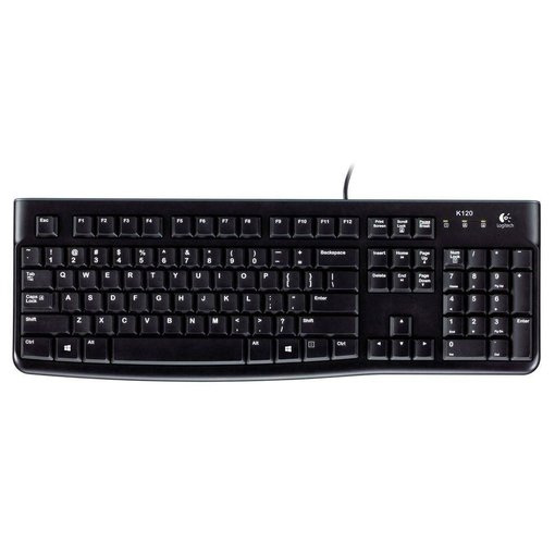 Teclado Logitech K120 con conexión USB, distribución en español, teclas de perfil bajo y diseño resistente para uso diario en PC y oficina.