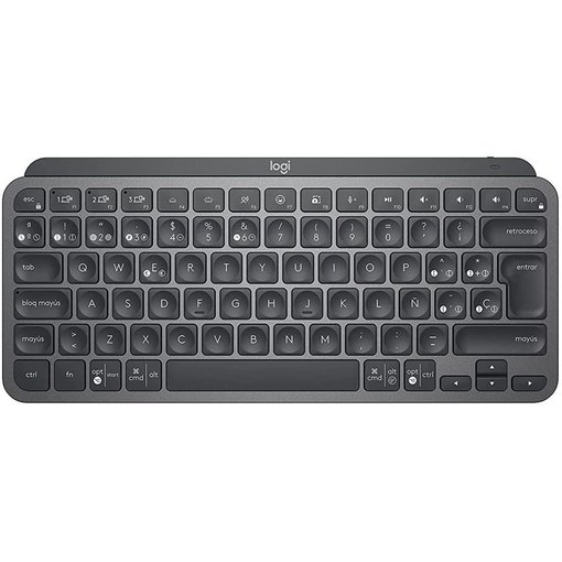 Teclado Logitech MX Keys Mini color grafito con distribución en español, conexión Bluetooth, teclas inteligentes retroiluminadas y diseño compacto para máxima productividad.