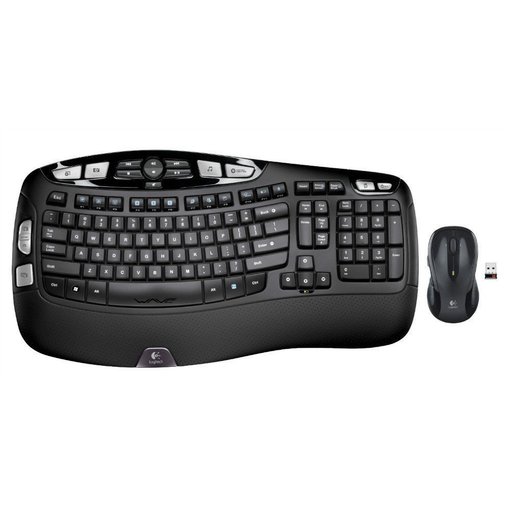 Combo Logitech MK550 con teclado inalámbrico ergonómico de tamaño completo, reposamuñecas integrado y mouse inalámbrico de alta precisión para oficina y productividad.