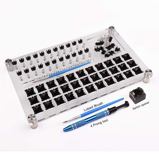 Estación acrílica con switches de teclado mecánico, pincel de lubricación, herramienta 4 Prong y switch opener