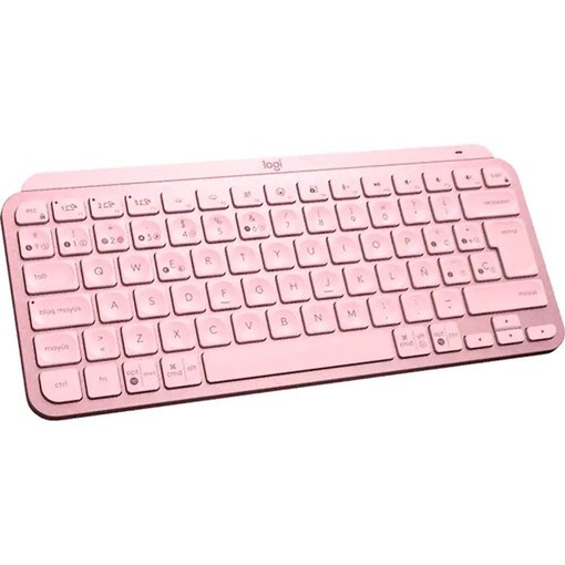 Teclado Logitech MX Keys Mini color Rose con distribución en español, conexión Bluetooth, teclas inteligentes retroiluminadas y diseño compacto para máxima productividad.