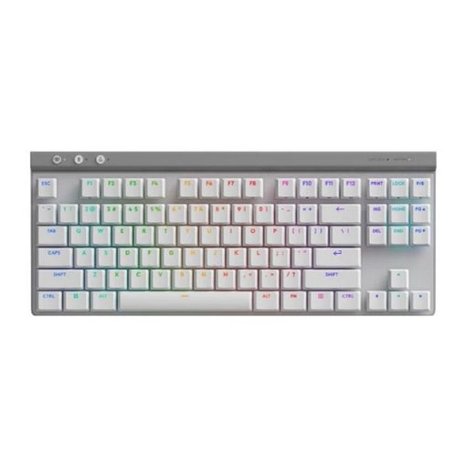 Teclado Logitech G515 TKL LIGHTSPEED Gaming color blanco con formato Tenkeyless, iluminación RGB LIGHTSYNC, conexión inalámbrica LIGHTSPEED y Bluetooth, ideal para gaming competitivo.