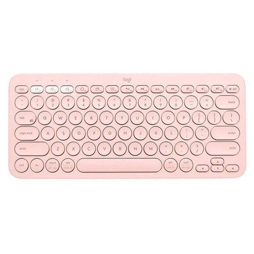 Teclado Logitech K380 color rosa con conexión Bluetooth, compatible con PC, Mac, tablet y smartphone, diseño compacto y función multidispositivo para mayor productividad.