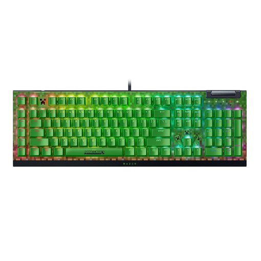 Teclado gamer Razer BlackWidow V4 X Minecraft con switches mecánicos Razer, iluminación Chroma RGB, teclas macro programables y diseño exclusivo inspirado en Minecraft, modelo RZ03-04704100-R3M1.