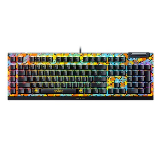 Teclado gamer Razer BlackWidow V4 X Pokémon con switches mecánicos Razer, iluminación Chroma RGB, teclas macro programables y diseño exclusivo Pokémon, modelo RZ03-04704200.