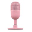 Micrófono Razer Seiren Mini en color rosa cuarzo, compacto y con calidad profesional para streaming y grabación