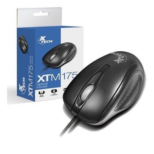 Mouse XTECH XTM-175 óptico USB 1000 DPI color negro con diseño ergonómico, 3 botones y rueda de desplazamiento para PC, notebook, oficina, estudio y uso diario