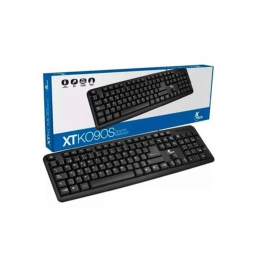 Teclado XTECH XTK-092S USB español negro de 105 teclas con diseño ergonómico de tamaño completo, ideal para PC, notebook, oficina, estudio y uso diario