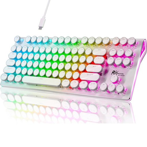 Teclado mecánico RK Royal Kludge S87 White con switches Red, formato compacto TKL de 87 teclas, diseño blanco con iluminación RGB.