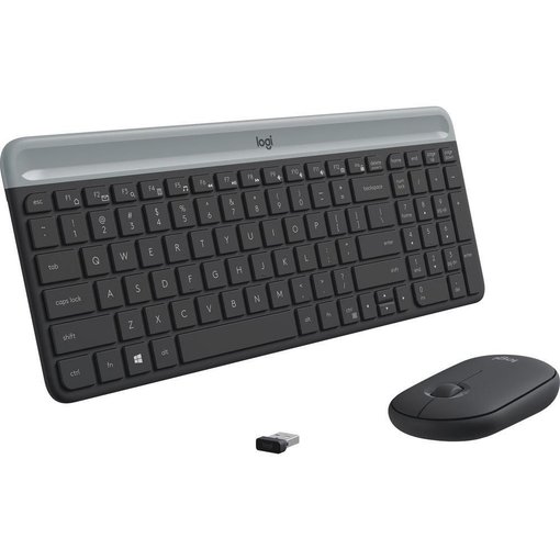 Combo Logitech MK470 Slim con teclado y mouse inalámbricos, diseño ultradelgado y moderno, conexión USB mediante nano receptor, ideal para oficina y hogar.