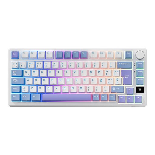 Teclado mecánico RK Royal Kludge M75 Taro Milk con switches Silver, diseño compacto 75% en color crema y blanco con iluminación RGB.