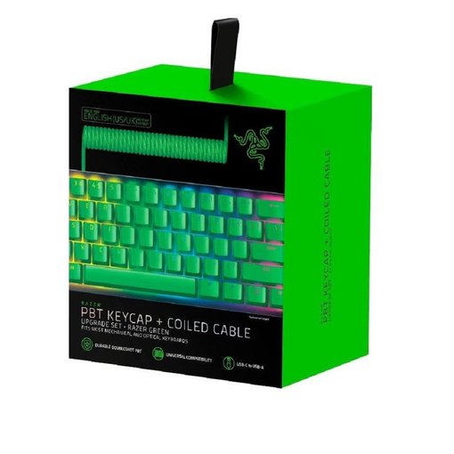 Set de keycaps PBT y cable trenzado Razer en color negro para teclados mecánicos