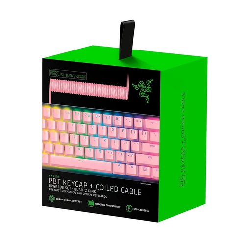 Set de keycaps PBT y cable trenzado Razer en color rosa cuarzo para teclados mecánicos