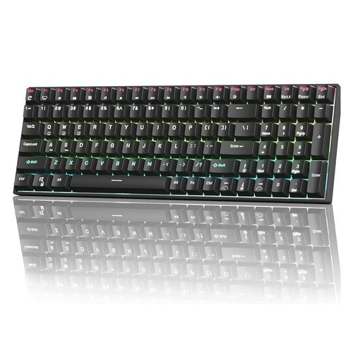 Teclado mecánico RK Royal Kludge RK100 Black con switches Blue, diseño compacto de 100 teclas con teclado numérico, iluminación RGB y formato ideal para gaming y oficina.