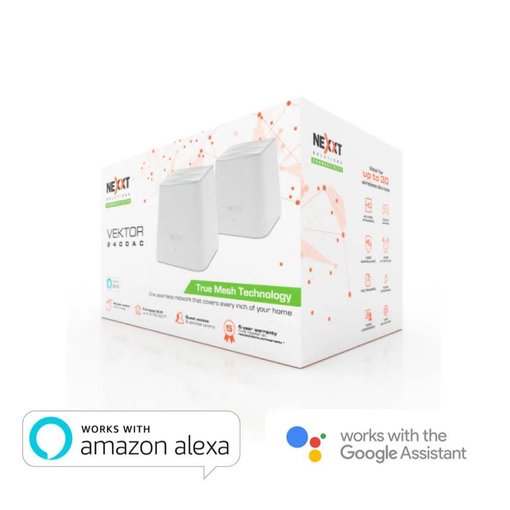 Sistema Wi-Fi Mesh Nexxt Vektor 2400 AC con 2 nodos AC1200 Dual Band para cobertura inalámbrica amplia