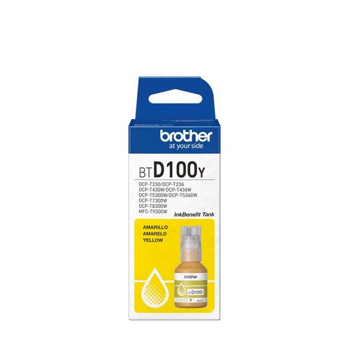 Botella de tinta Brother D100Y Amarilla original para impresoras de tanque continuo