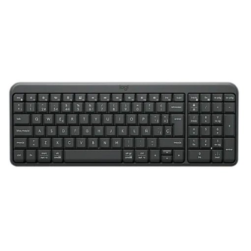 Teclado Logitech K250 inalámbrico color negro con conexión Bluetooth y receptor USB, diseño de tamaño completo, teclas silenciosas y cómodo para oficina y uso diario.