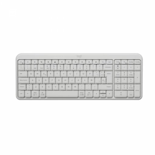 Teclado Logitech K250 color blanco con conexión Bluetooth y receptor USB, diseño de tamaño completo, teclas silenciosas y cómodo para oficina y uso diario.