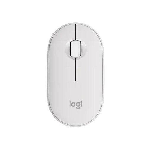 Mouse Logitech Pebble Mouse 2 M350S color blanco con conexión Bluetooth y receptor USB Logi Bolt, diseño compacto, clics silenciosos y sensor óptico de alta precisión para PC, notebook y tablet.