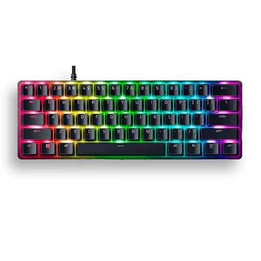 Teclado gamer Razer Huntsman Mini compacto 60% con switches ópticos Red lineales, iluminación Razer Chroma RGB y teclas de doble inyección, modelo RZ03-03392100.