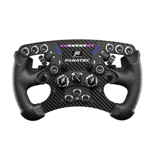 Volante Fanatec ClubSport Formula V2.5 QR2 con estructura de fibra de carbono, levas magnéticas, sistema Quick Release QR2 y controles avanzados para simulación de carreras profesional.