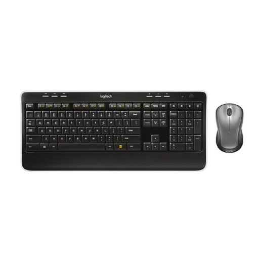 Combo Logitech MK520 con teclado inalámbrico de tamaño completo y mouse ergonómico, conexión USB mediante nano receptor, ideal para oficina y productividad.