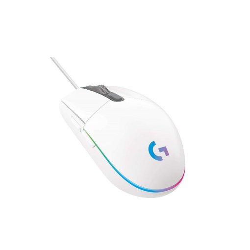 Mouse Logitech G203 LIGHTSYNC Gaming color blanco con conexión USB, sensor óptico de alta precisión, iluminación RGB LIGHTSYNC y diseño liviano para gaming.