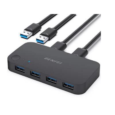 Switch USB 3.0 Benfei con 2 entradas y 4 salidas, conmutador USB para compartir periféricos entre dos computadoras, compatible con Windows, macOS y Linux.