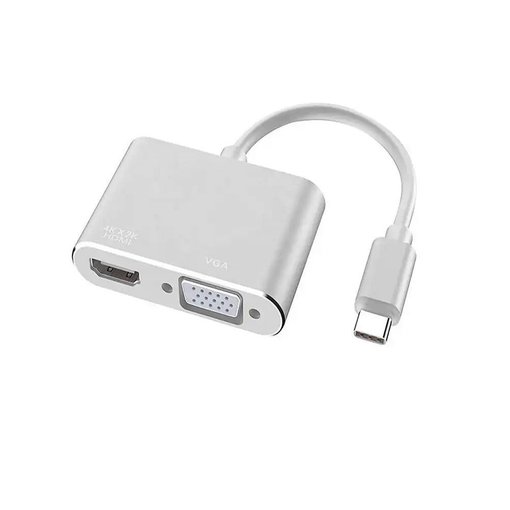 Hub adaptador USB‑C 2‑in‑1 con salida HDMI 4K y VGA 2K color blanco