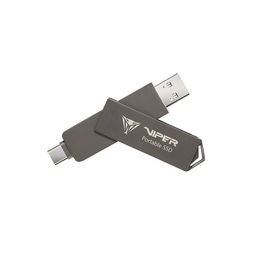 Disco SSD externo Patriot PVP30 Portable de 512GB con conectores USB-C y USB-A y velocidad de hasta 1000 MB/s.