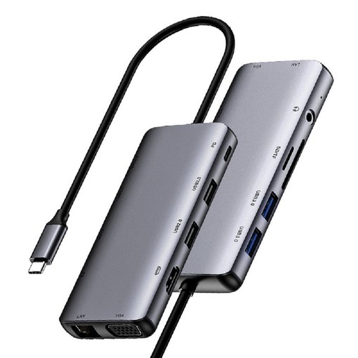 Hub Netac WF15 11‑en‑1 con HDMI 4K, VGA, RJ45 y USB 3.0