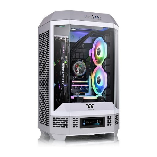 Gabinete Thermaltake The Tower 300 Limestone Micro ATX Mini Tower vertical color gris con paneles de vidrio templado y diseño compacto para PC gamer.