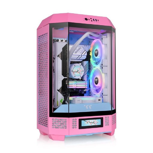 Gabinete Thermaltake The Tower 300 Bubble Pink Micro ATX Mini Tower vertical rosa con paneles de vidrio templado y diseño compacto para PC gamer.