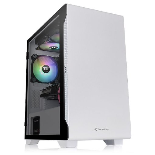 Gabinete Thermaltake S100 TG Snow Micro ATX Mini Tower blanco con panel lateral de vidrio templado y diseño compacto para PC gamer.