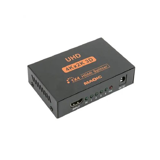 plitter HDMI genérico con 1 entrada y 4 salidas, compatible con resolución 4K y 2K