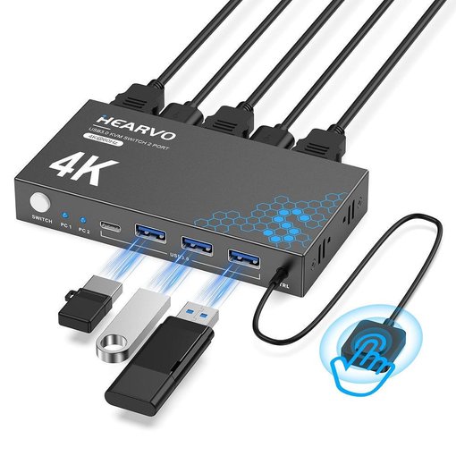 KVM Switch con 2 entradas HDMI y USB 3.0 para controlar 2 PCs en un solo monitor