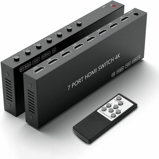 KVM Switch con 7 entradas HDMI y USB para controlar múltiples PCs en un solo monitor